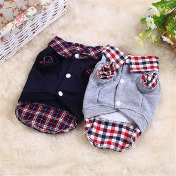 1PC Dog Cat Grid Puppy Warm T-Shirt Pet Clothes Shirt Dog Coat Costume Fake Two Pieces Design England Style Coat Apparel #B20
