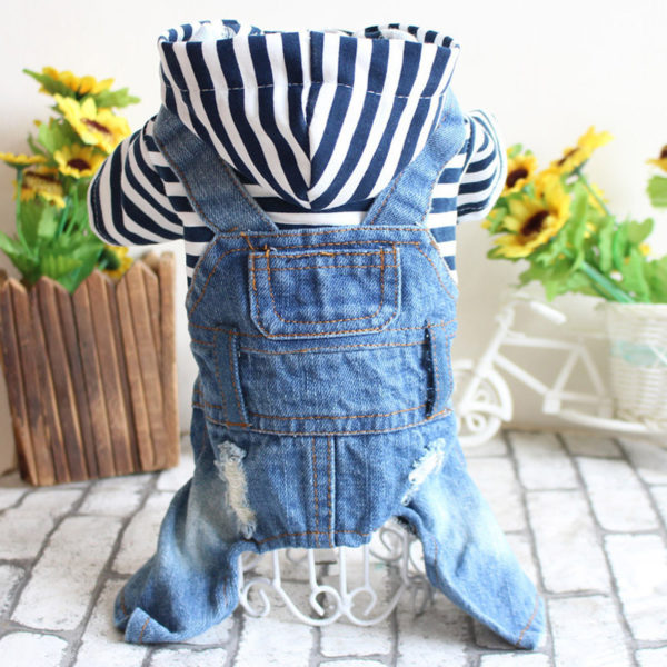 2017 Spring And Summer Teddy Bichon Dog Pet Clothes Cowboy Leotard Striped Four Legs Jeans Dog Clothes