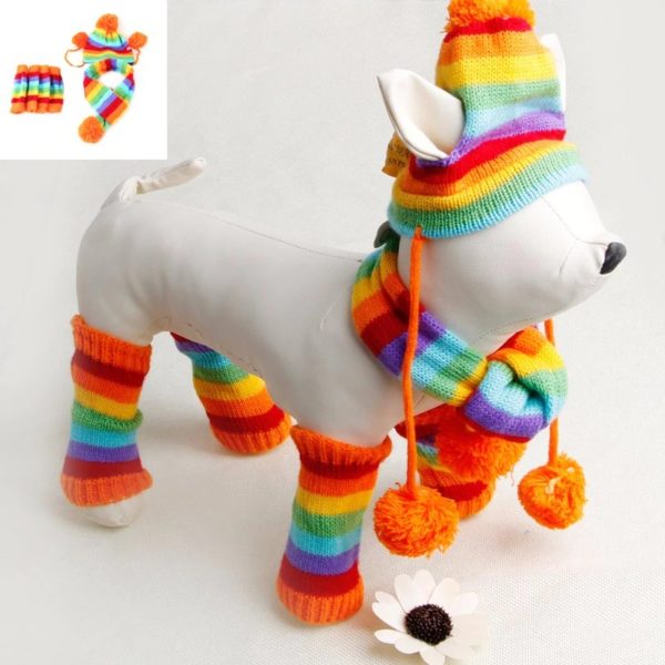 Autumn Winter Pet Products Dog Clothes Stripe Knitted Hat Scarf Dog Coats Warm Puppy Dog Clothes Clothes For Dog 4 Size