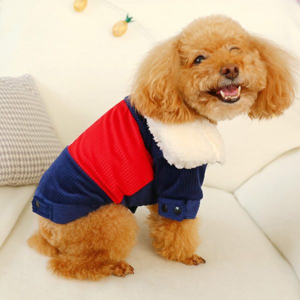 Autumn and Winter Pets Products Stitching Color Matching Corduroy Double-layer Cotton Warm Velvet Dog Clothes Dog Accessories