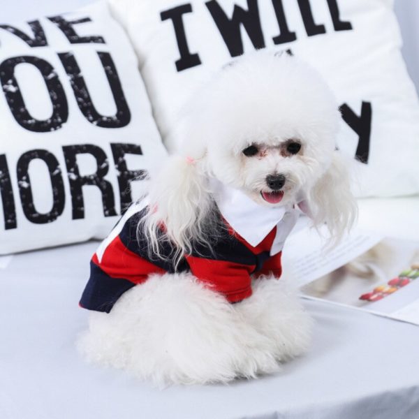 Cheepet Dog Polo Pet Clothes Pet New Style Autumn And Winter Pure Cotton Stripes V-neck Dog Clothing Hot Sales