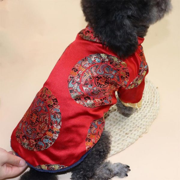 Chinese Silk Pet Dog Cat Clothes Puppy Dog Cat Coat Chihuahua Tang Costume New Year Spring Festival Pet Clothing