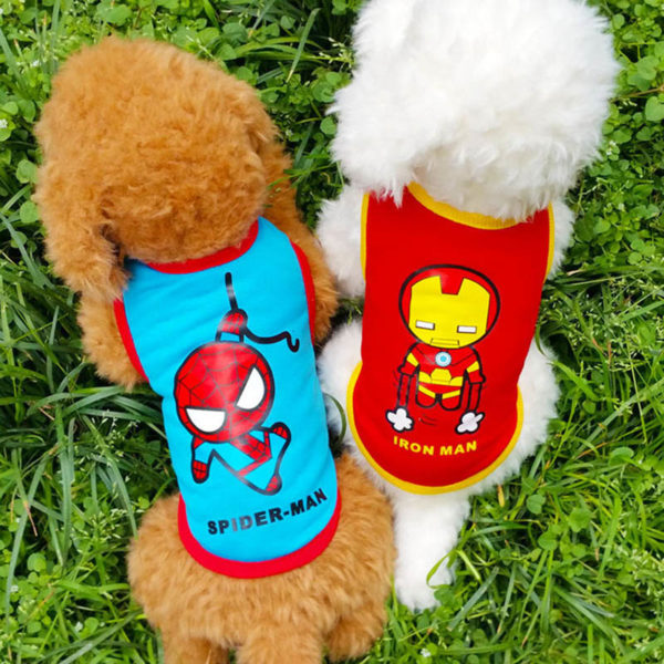 Clearance Sale Pet Dog Clothes Cartoon Super heroes Superman Spider Man Ironman Captain America Batman Cloth Pets Dogs Shirt