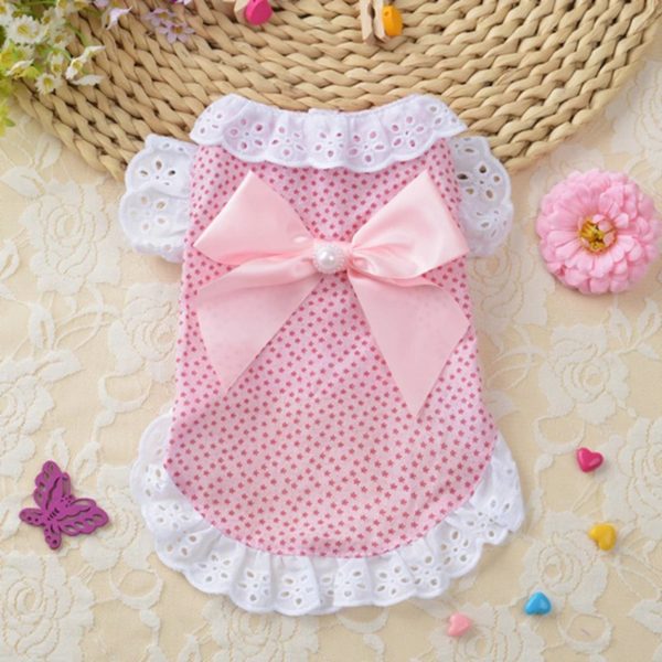 Cotton Lace Floral Bow Pet Dog Dress For Small Dogs Summer Chihuahua Pug Yorkie Clothing Puppy Cat Clothes Dog Wedding Dresses