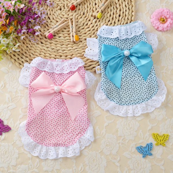 Cotton Lace Floral Bow Pet Dog Dress For Small Dogs Summer Chihuahua Pug Yorkie Clothing Puppy Cat Clothes Dog Wedding Dresses