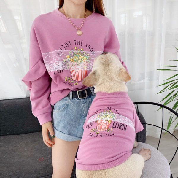 Cotton Pets Dogs Clothing Lace Sleeve Pet Matching Clothes for Small Medium Dogs Costume Pug Print Dog Shirt Cotton Dog Hoodie