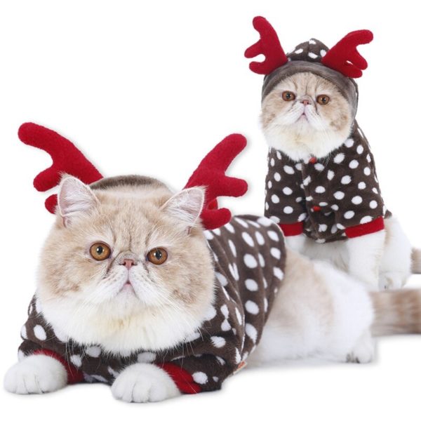Cute Pet Christmas Clothes Party Dress Up Reindeer Cosplay Costume Coat Hoodie For Cats Small Dogs Pet Warm Jumpsuit Jacket