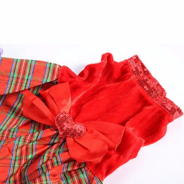 Dog Cat Christmas Party Dress Clothes Pet Dog Plaid Bow Apparel 5 Size Hot Selling