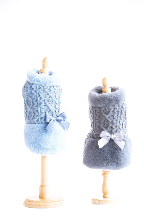 Dog Clothes Chihuahua Winter Thicken Grey and Blue Colors Dog Sweaters Pet Clothes for Small Dogs Cute Princess Style Dog Coats