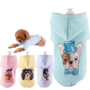 Dog Polyester 2 Legged Hooded Coat Dog Clothes Warm Cartoon Printed Pattern Long Sleeve Jacket Dog Clothes For Cold Weather