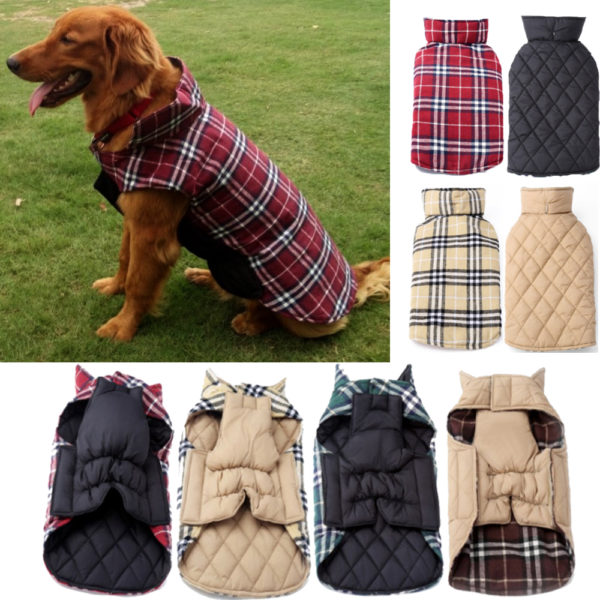 Dog Winter Waterproof Warm Padded Jacket Coats Clothes For Medium Large Pet UI Dog Plaid Coat Jacket
