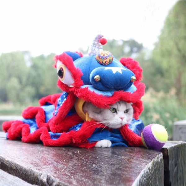 Funny Dog Clothes New Year's Pet Chinese Costume Dragon Dance Lion Dog Party Dress Up Festive Lucky Cat Dog Clothes
