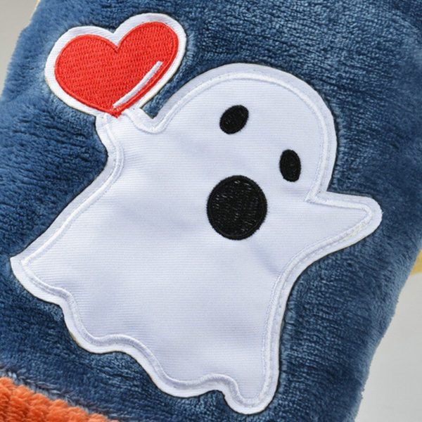 Halloween Dogs Cat Clothes Ghost Pattern Flannel Coat Christmas Party Costume Warm Jumpsuit For Chihuahua Puppy Bulldog