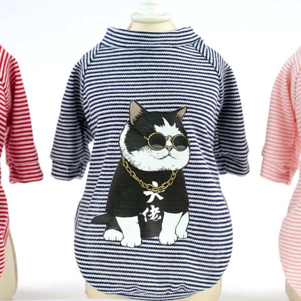 PUOUPUOU Cartoon Striped Dog Clothes Summer Pet Dog Jacket Coat Cute Puppy Clothing T-shirt for Small Medium Dogs Puppy Outfit