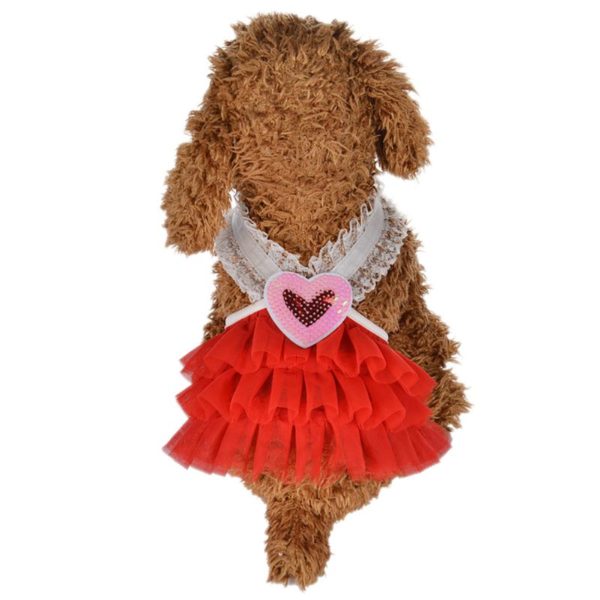 Pet Clothes Spring And Summer Love V-Neck Skirt Dog Clothes Pet Clothes Comfortable Breathable Beauty Supplies Lace Side