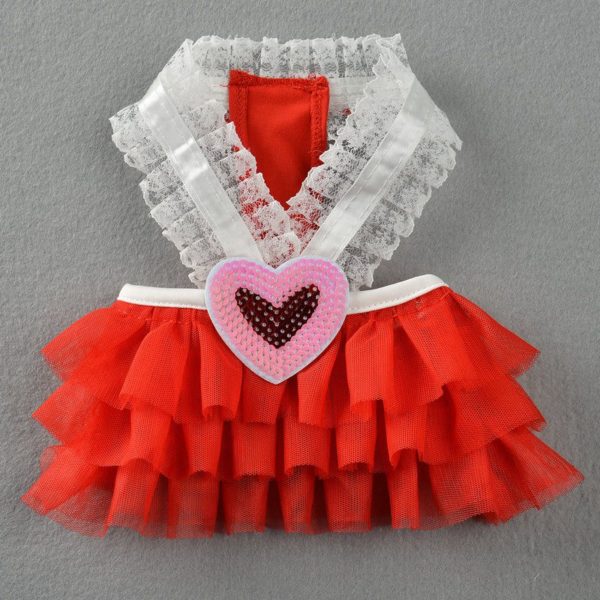 Pet Clothes Spring And Summer Love V-Neck Skirt Dog Clothes Pet Clothes Comfortable Breathable Beauty Supplies Lace Side