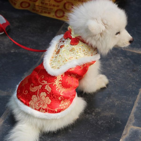 Pet Dog Cat New Year Clothes Chinese Style Party Costume Chinese Tang Suit Coat Lucky Printed Festival Clothes For Kitten Puppy