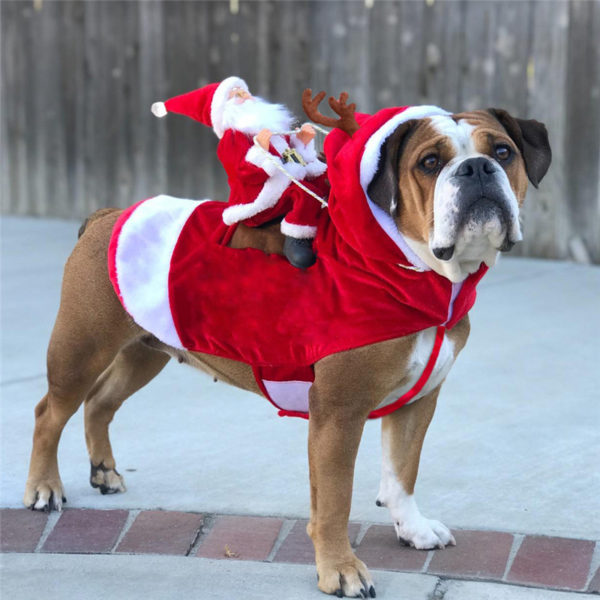 Pet Dog Christmas clothes Santa Claus riding a deer Jacket Coat Pets Christmas Dog Apparel Costumes for Big Dog or Small Dog