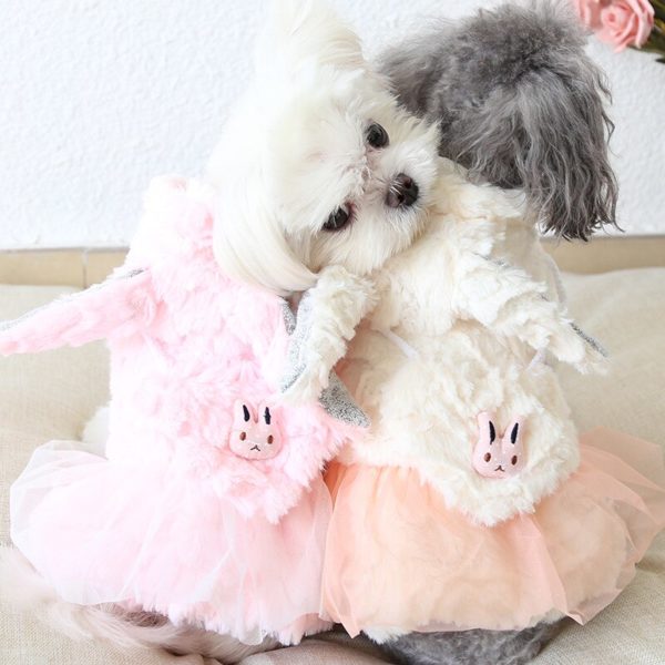 Pet Rabbit Shape Skirt Clothes Dog Winter Thickening Princess Skirt Bowknot Dress For Small Dog Cats Skirts with small backpack