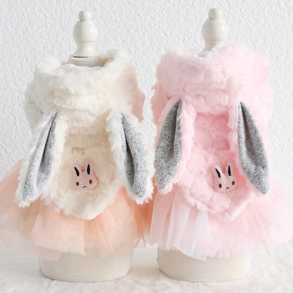 Pet Rabbit Shape Skirt Clothes Dog Winter Thickening Princess Skirt Bowknot Dress For Small Dog Cats Skirts with small backpack