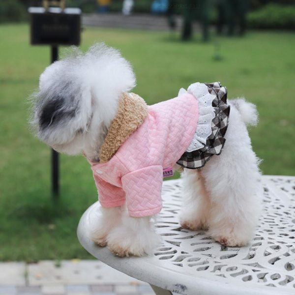 Pink Green Dog Clothes for Small Dogs Warm Fleece Ruffle Plaid Winter og Dress Coat Chihuahua Yorkshire Clothing XS -2XL