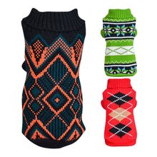 Small Dog Knitted Sweater Dark Green Square Sweater Dog Puppy Sweater Jumper Apparel Clothes Winter Warm Knitwear Woolen Cloth