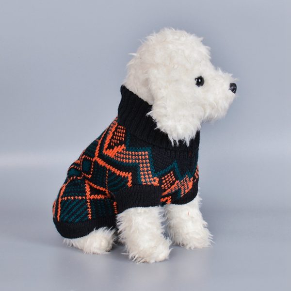 Small Dog Knitted Sweater Dark Green Square Sweater Dog Puppy Sweater Jumper Apparel Clothes Winter Warm Knitwear Woolen Cloth