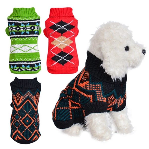 Small Puppy Dog Sweater Dark Green Square Knitted Sweater Dog Knitted Sweater Clothing Warm Winter Clothes Jumper Wool Cloth