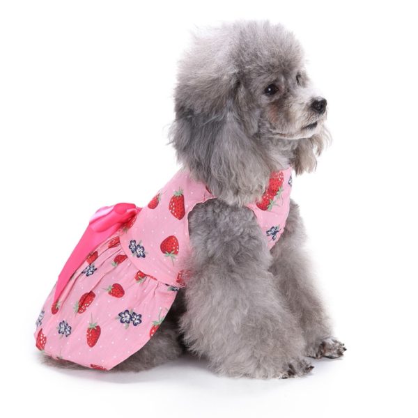 TINGHAO Pet Puppy Dog Clothes Cute Sweet Strawberry Ribbon Bowknot Decor Dress