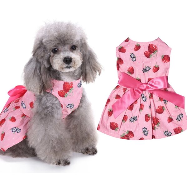 TINGHAO Pet Puppy Dog Clothes Cute Sweet Strawberry Ribbon Bowknot Decor Dress