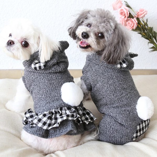 Winter Overalls for Dogs Thicken Fleece-Lined Couple Dog Clothes for Small Dogs Plaid Soft Warm Cute Dress Coat Puppy Jumpsuit