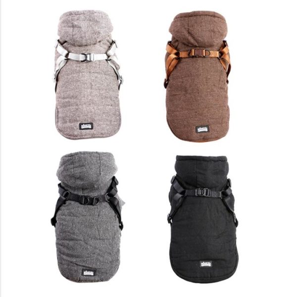 Winter Pet Dog Clothes With Harness Plus Velvet Thickening Warm And Breathable Adjustable Buckle For Large And Small Dogs